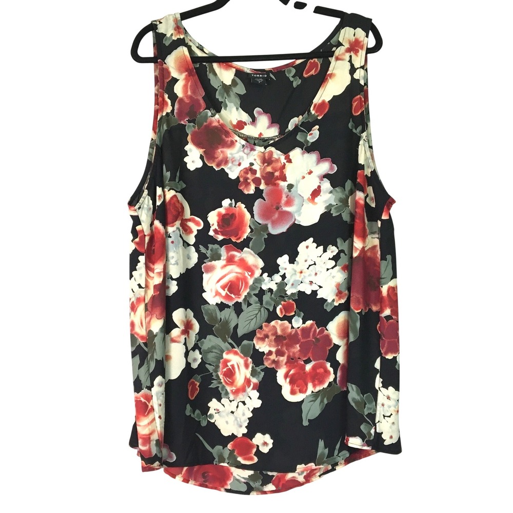 Torrid Floral Rose Georgette Sleeveless Tank Top Size 3 Black